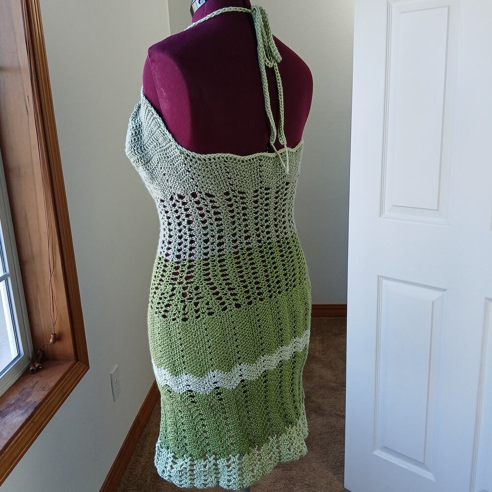 Green Crochet Mini Halter Dress Plus Size OSFA 2X DD sexy summer swim nymph - Picture 2 of 16
